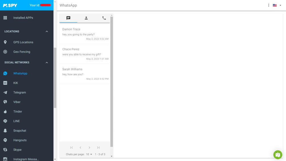 mSpy's WhatsApp monitoring feature